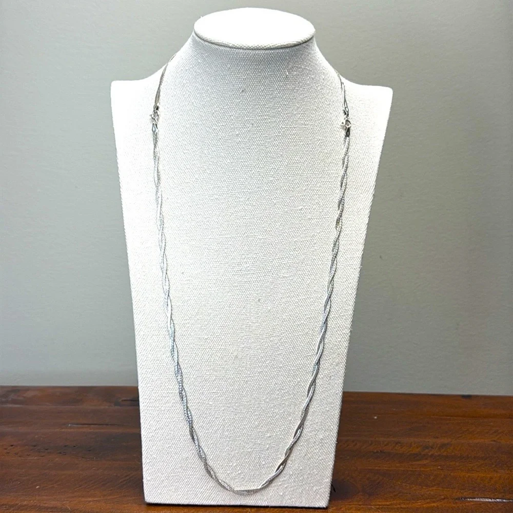 Vintage Sterling Silver Twisted Braid Herringbone Necklace